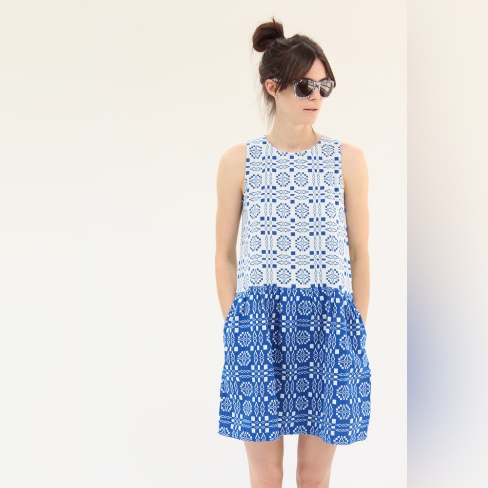 Ace & Jig Blue and White Sleeveless Patterned Shift Dress